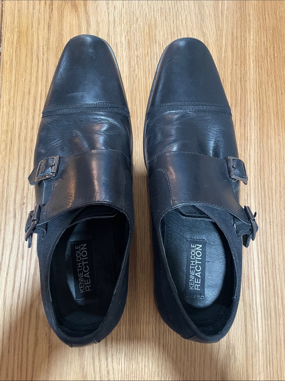 Men’s Kenneth Cole Reaction Black Leather Double Monk Strap Oxfords, size 8